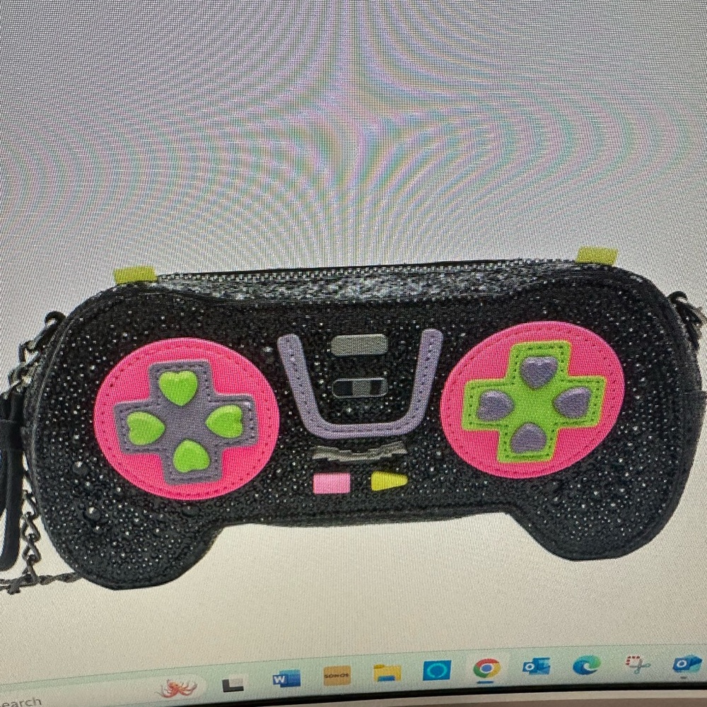 Betsey Johnson Kitsch Level Up Black and Pink Game Controller Bag